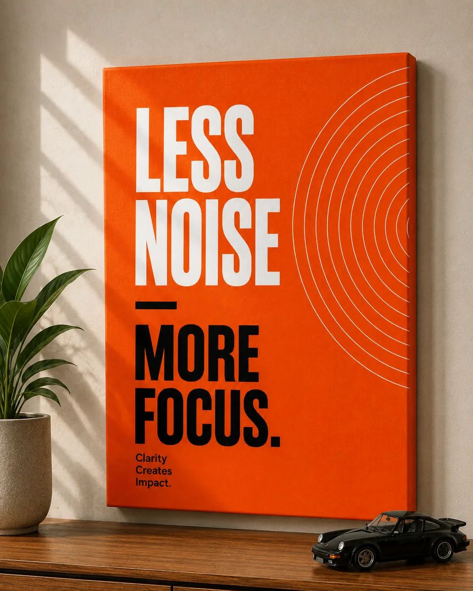 Modern Geometric Typography Canvas Print – "Less Noise, More Focus" - Image 2