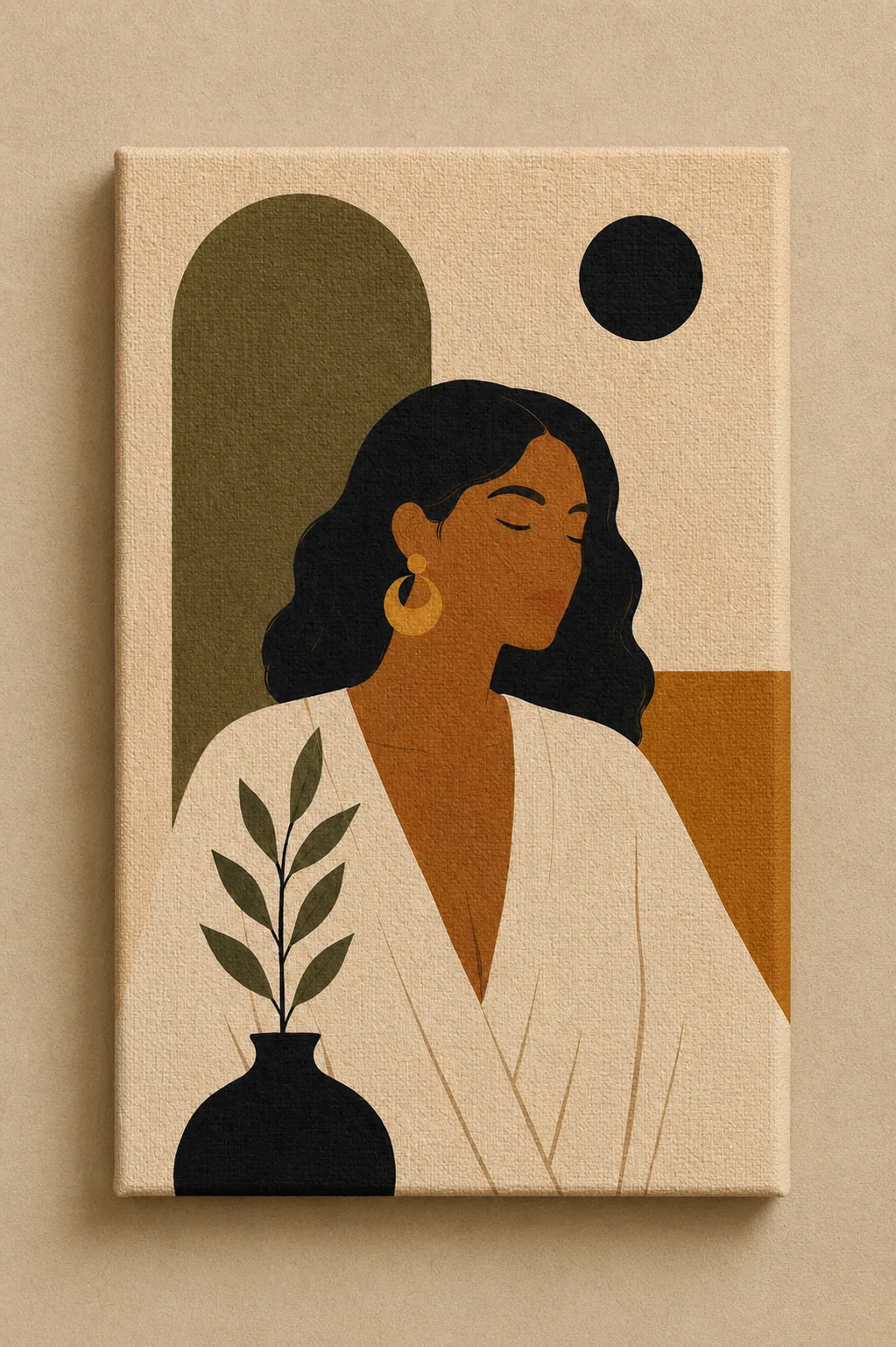 Minimalist Woman Portrait Canvas Print - Earthy Olive Green & Terracotta Boho Wall Art - Image 3