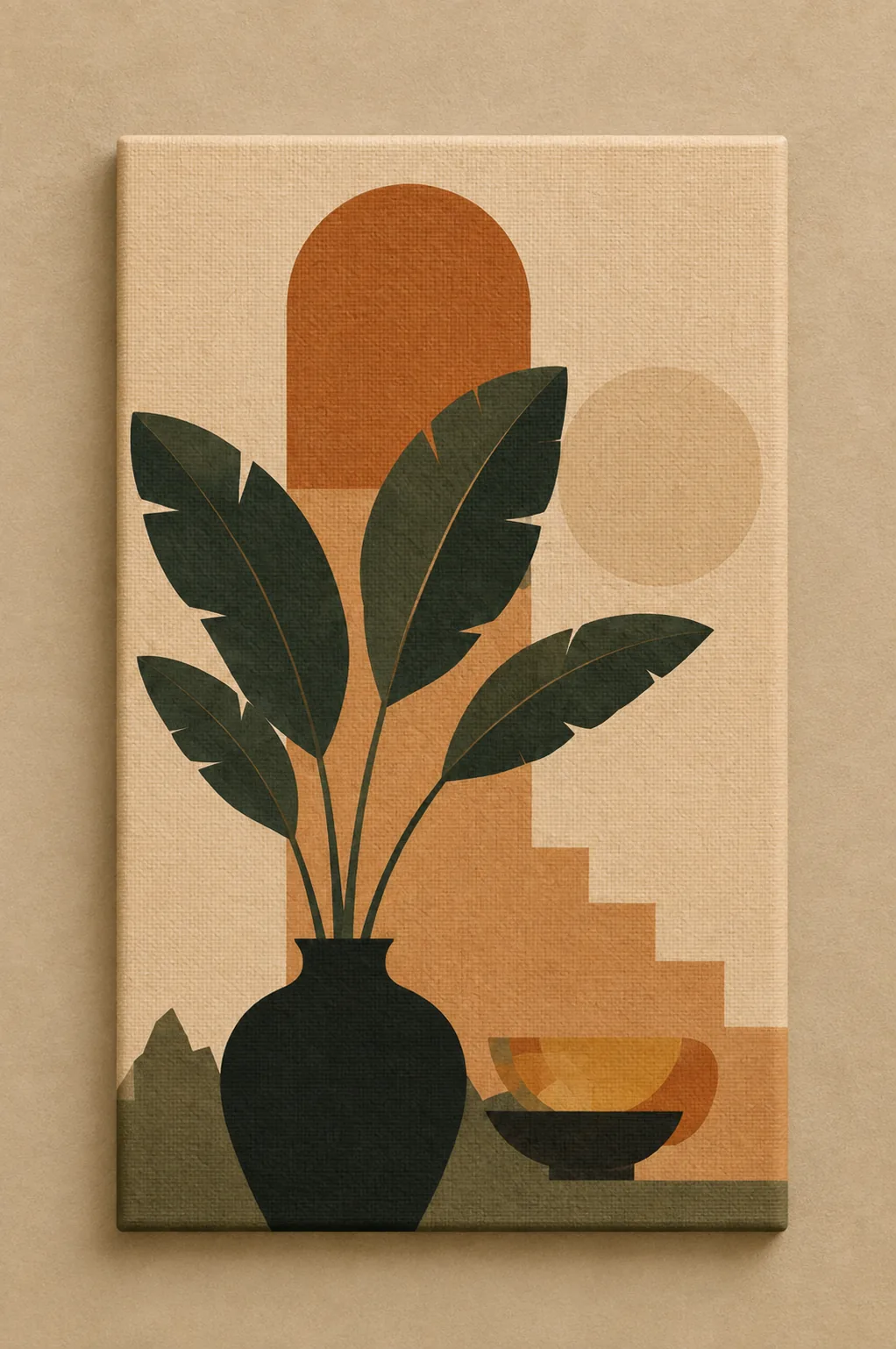 Minimalist Tropical Plant in Vase Canvas Print - Terracotta Arch & Palm Leaf Boho Wall Art - Image 3
