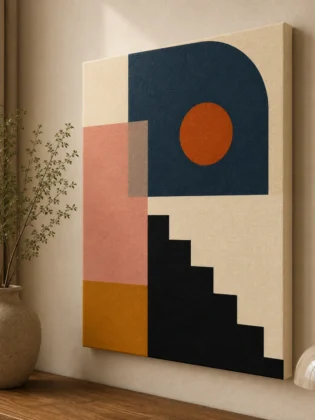 Bauhaus Abstract Geometric Steps Canvas Print - Mid-Century Modern Color Block Wall Art