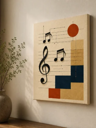 Bauhaus Abstract Music Sheet Canvas Print - Mid-Century Modern Musical Notes & Clef Wall Art