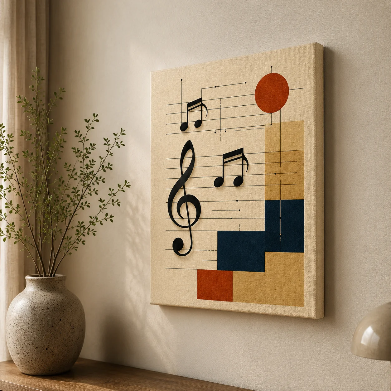 Bauhaus Abstract Music Sheet Canvas Print - Mid-Century Modern Musical Notes & Clef Wall Art