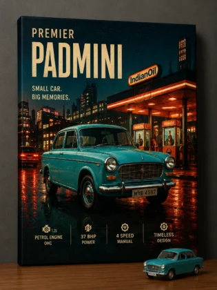 Vintage Premier Padmini Car Canvas Wall Art – Classic Indian Nostalgic Taxi Poster Print