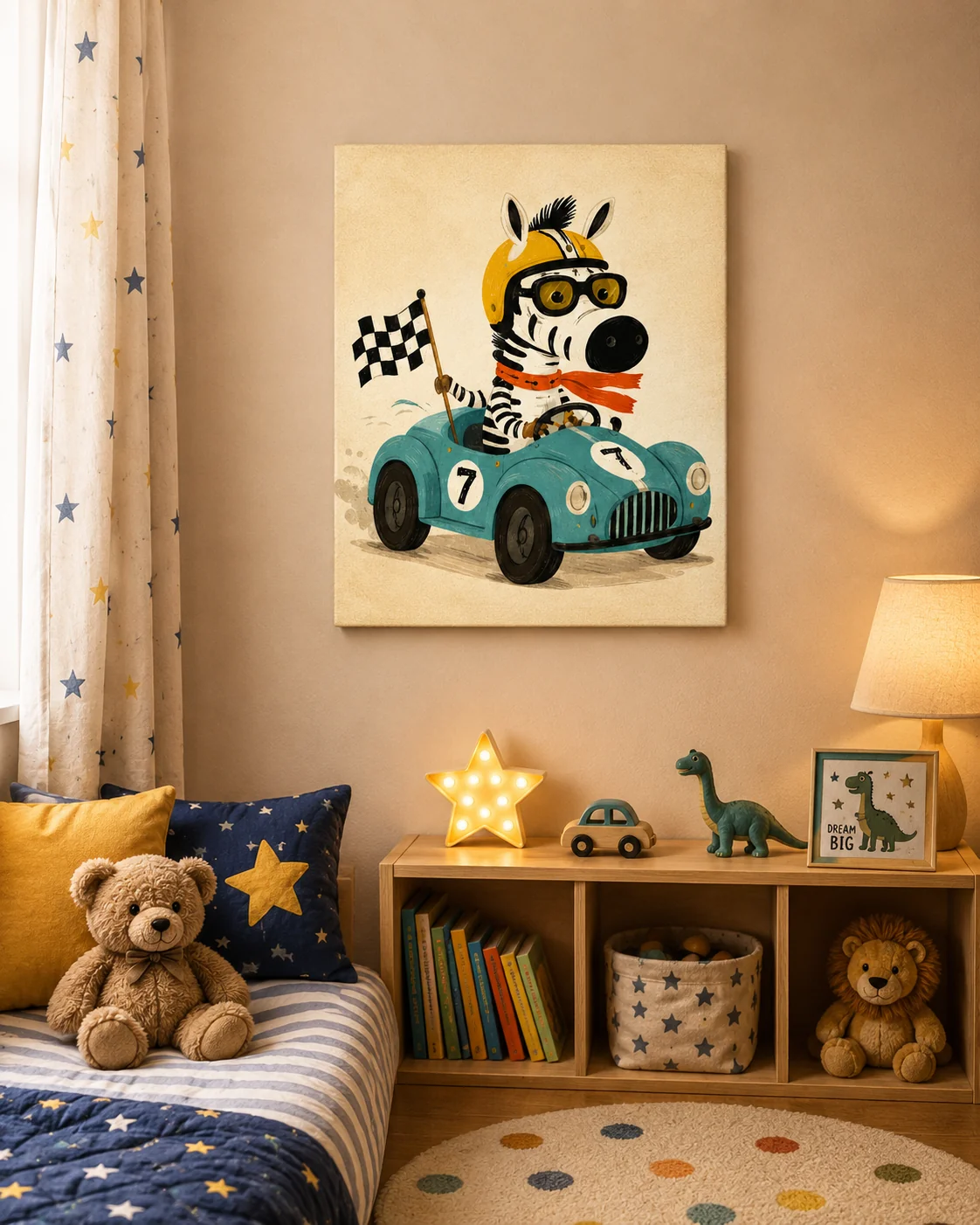 Vintage Race Car Zebra Canvas Print - Cool Animal Driver Kids Wall Art - Image 2