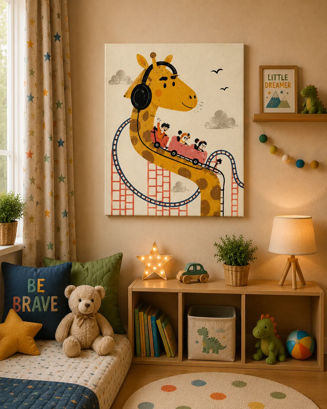 Giraffe Roller Coaster Canvas Print - Whimsical Amusement Park Kids Wall Art - Image 2