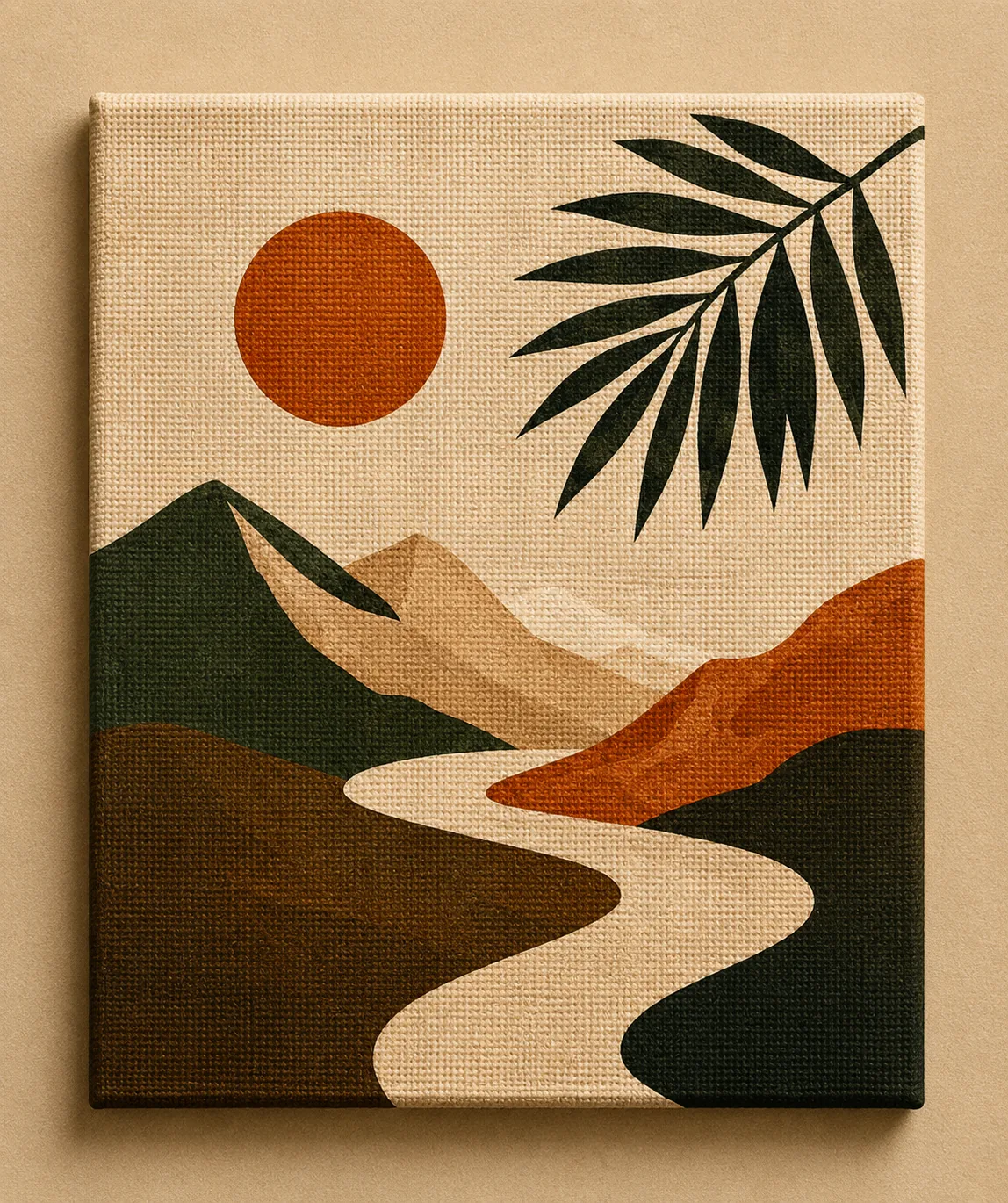 Minimalist Mountain Landscape Canvas Print - Terracotta Sun & Winding River Boho Wall Art - Image 2
