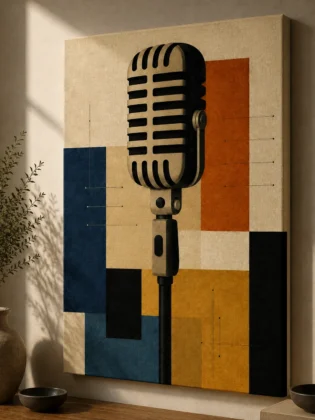 Bauhaus Abstract Vintage Microphone Canvas Print - Mid-Century Modern Retro Music Wall Art