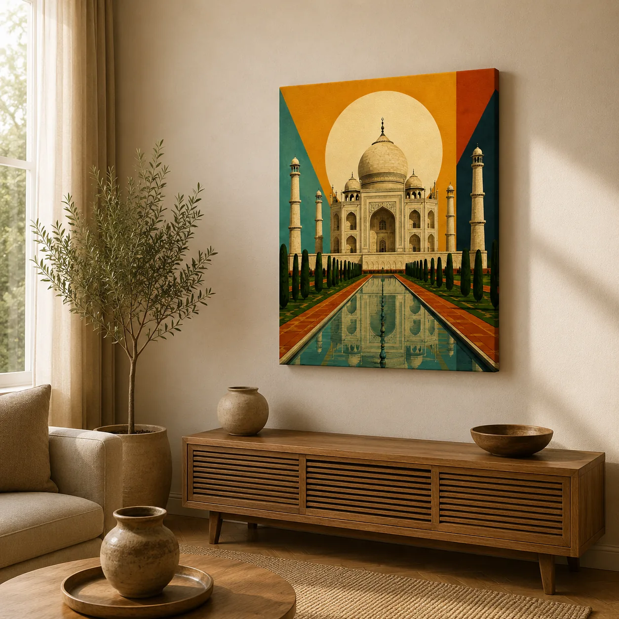 Retro Taj Mahal Canvas Print - Vintage Agra Monument Sunset Wall Art - Image 3