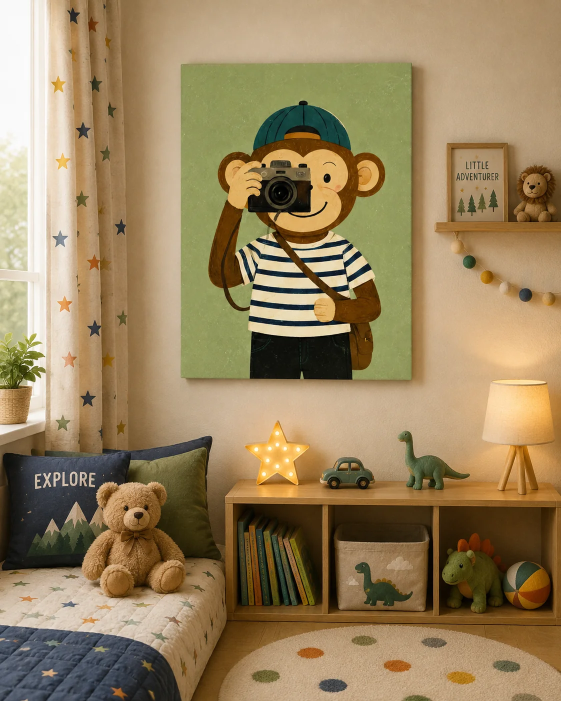 Cute Photographer Monkey Canvas Print - Retro Animal Photographer Kids Wall Art - Image 2