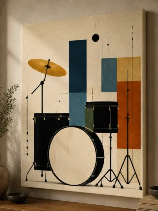Bauhaus Abstract Drum Kit Canvas Print - Mid-Century Modern Musical Wall Art