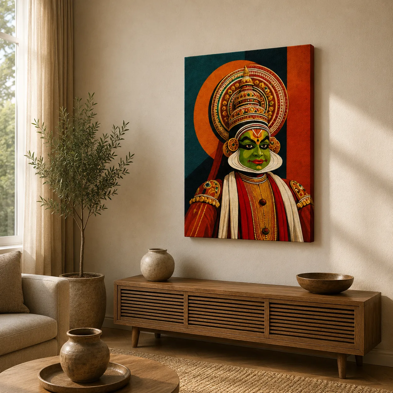 Retro Kathakali Canvas Print - Vintage Indian Classical Dance Wall Art - Image 3