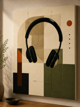 Bauhaus Abstract Headphones Music Canvas Print - Mid-Century Modern Audio Wall Art