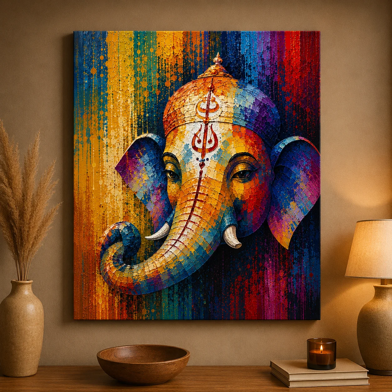 Lord Ganesha Color Maximal Canvas Print - Retro Impasto Spiritual Wall Art - Image 3