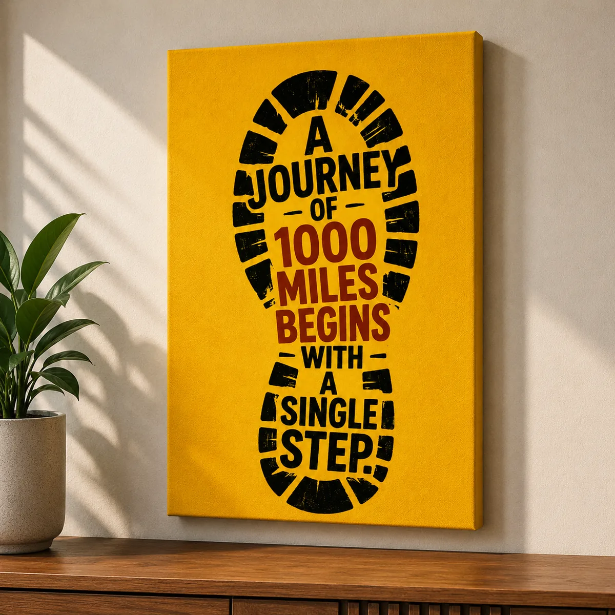 Inspirational Shoe Print Typography Canvas Art – "A Journey Of 1000 Miles" - Image 3