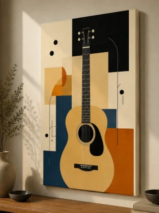 Bauhaus Abstract Acoustic Guitar Canvas Print -Mid-Century Modern Musical Wall Art