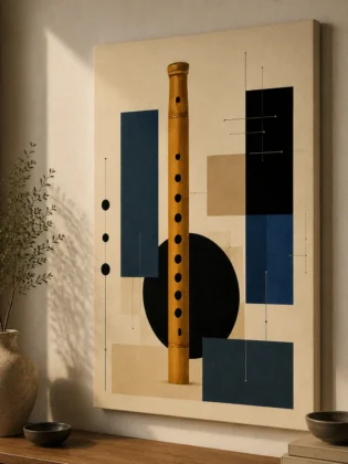 Bauhaus Abstract Flute Musical Instrument Canvas Print - Mid-Century Modern Minimalist Wall Art