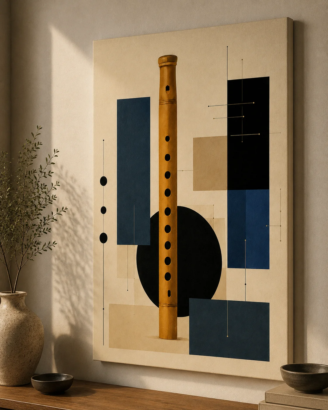 Bauhaus Abstract Flute Musical Instrument Canvas Print - Mid-Century Modern Minimalist Wall Art