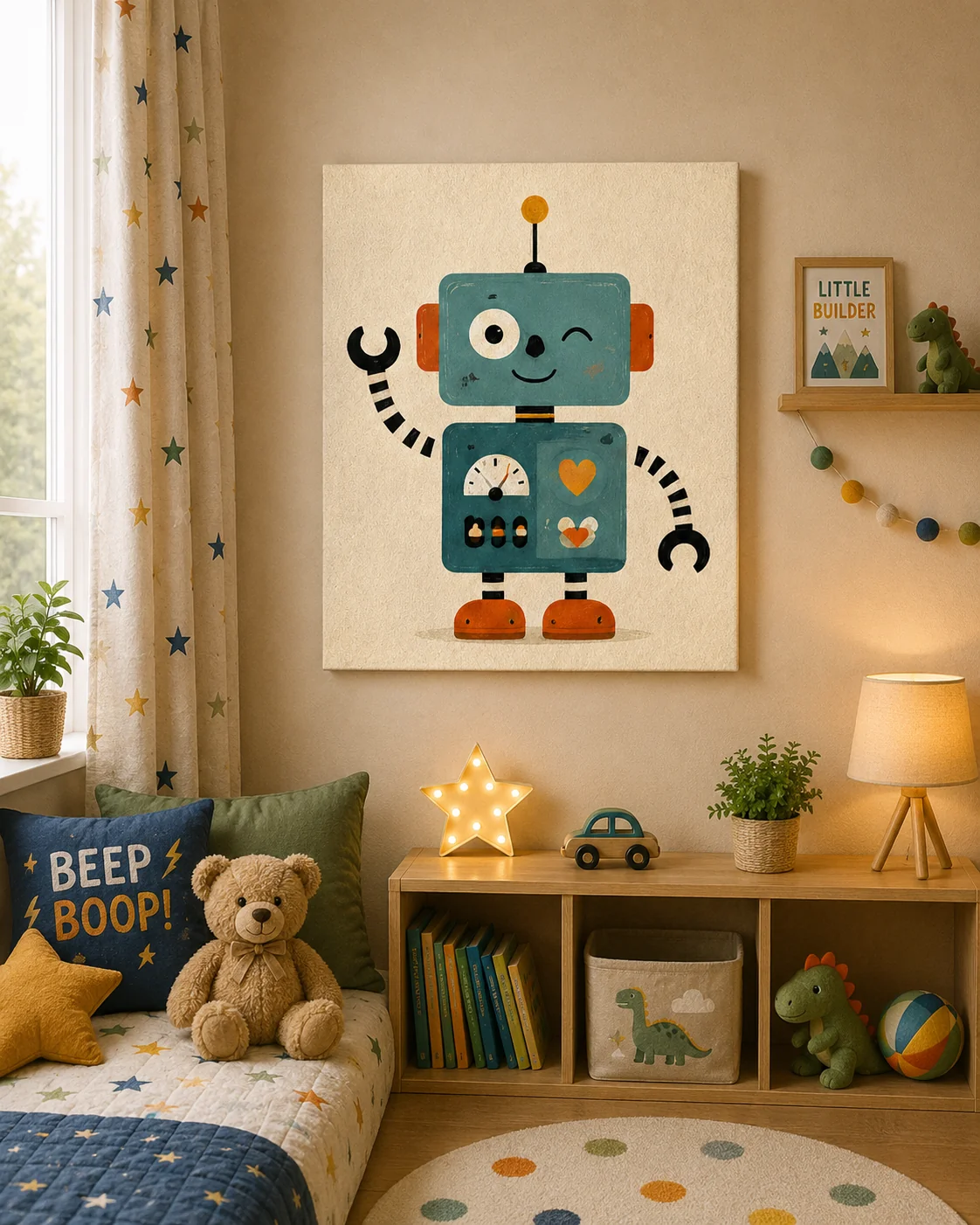 Friendly Winking Robot Canvas Print - Retro Robot Kids Wall Art - Image 2