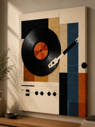 Bauhaus Abstract Vinyl Record Player Canvas Print-Mid-Century Modern Retro Music Wall Art