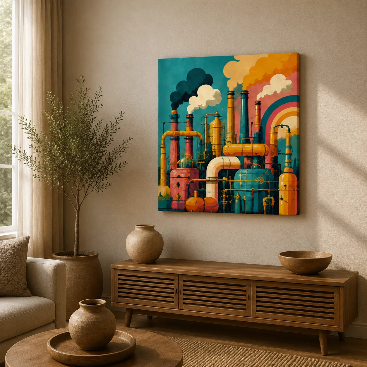 Retro Industrial Factory Canvas Print - Vintage Pop Art Machinery Wall Art - Image 2