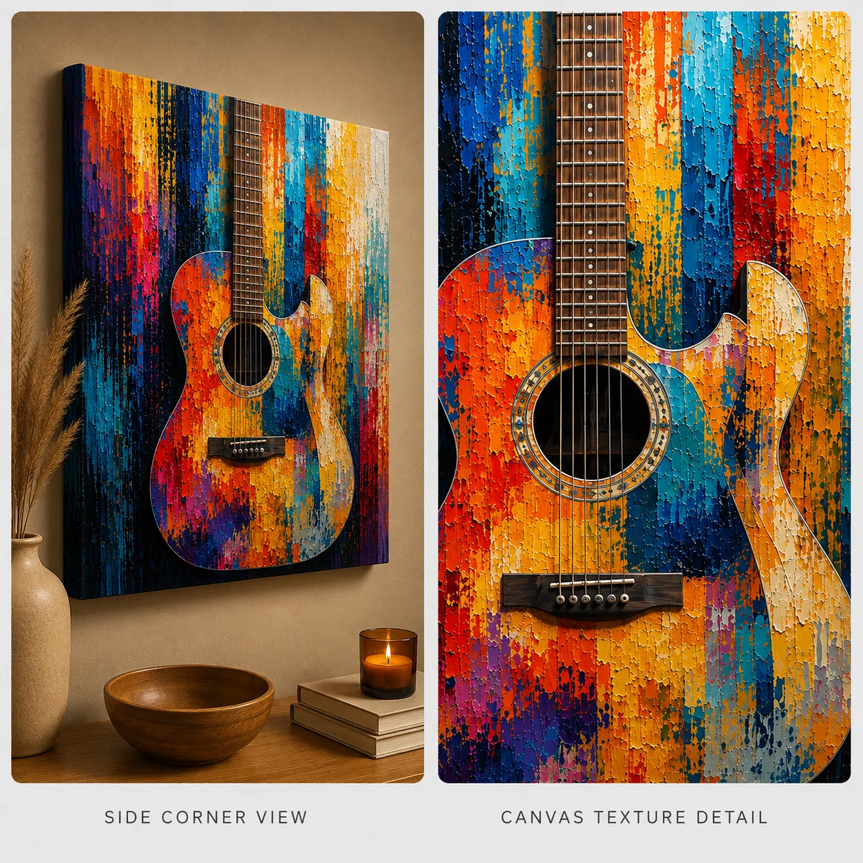 Acoustic Guitar Color Maximal Canvas Print - Retro Impasto Music Wall Art - Image 4