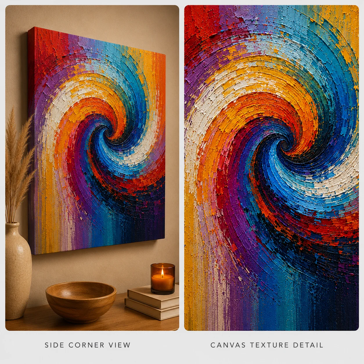 Swirling Vortex Abstract Color Maximal Canvas Print - Retro Impasto Spiral Wall Art - Image 4