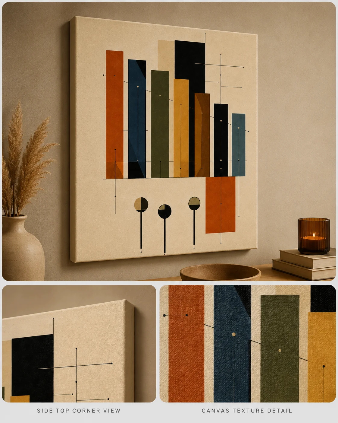 Bauhaus Abstract Geometric Pillars Canvas Print - Mid-Century Modern Color Block Wall Art - Image 3
