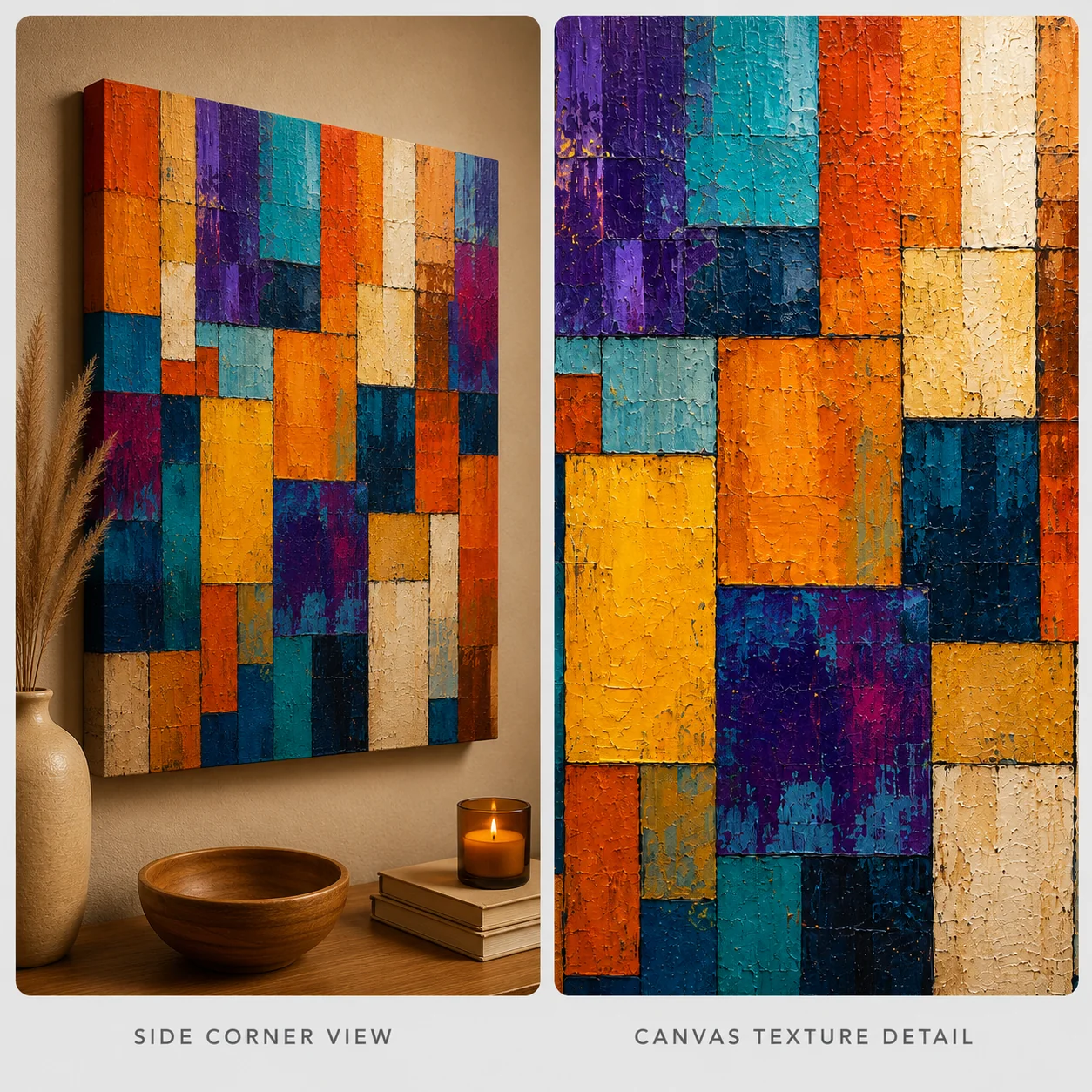 Geometric Block Patchwork Color Maximal Canvas Print - Retro Impasto Abstract Wall Art - Image 4