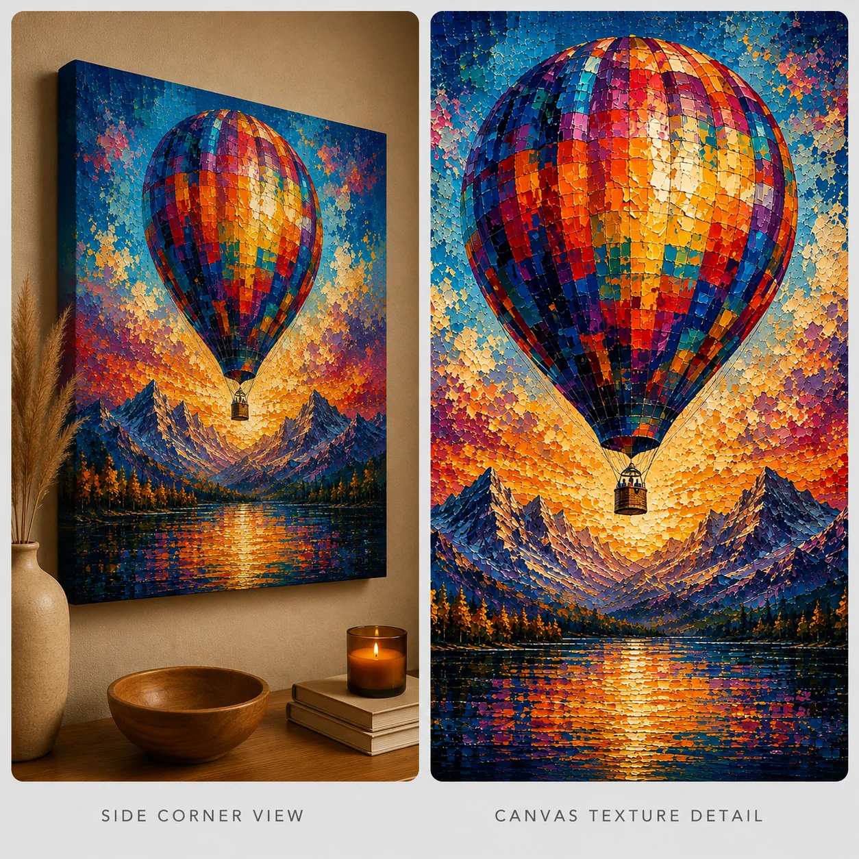 Hot Air Balloon Mountain Landscape Color Maximal Canvas Print - Retro Impasto Nature Wall Art - Image 4