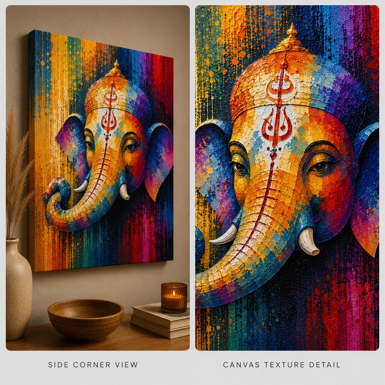 Lord Ganesha Color Maximal Canvas Print - Retro Impasto Spiritual Wall Art - Image 4
