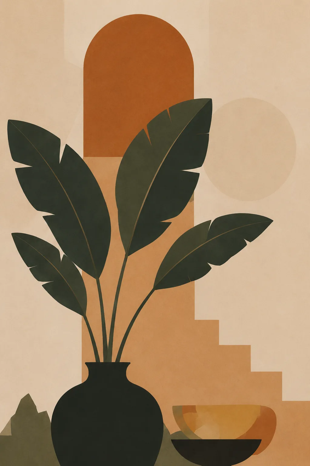 Minimalist Tropical Plant in Vase Canvas Print - Terracotta Arch & Palm Leaf Boho Wall Art - Image 2