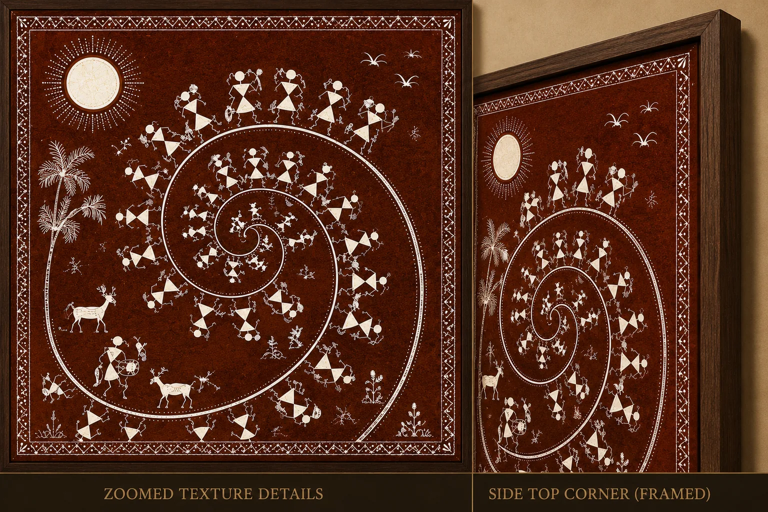 Warli Spiral Tarpa Dance Canvas Print - Traditional Indian Tribal Wall Art - Image 4