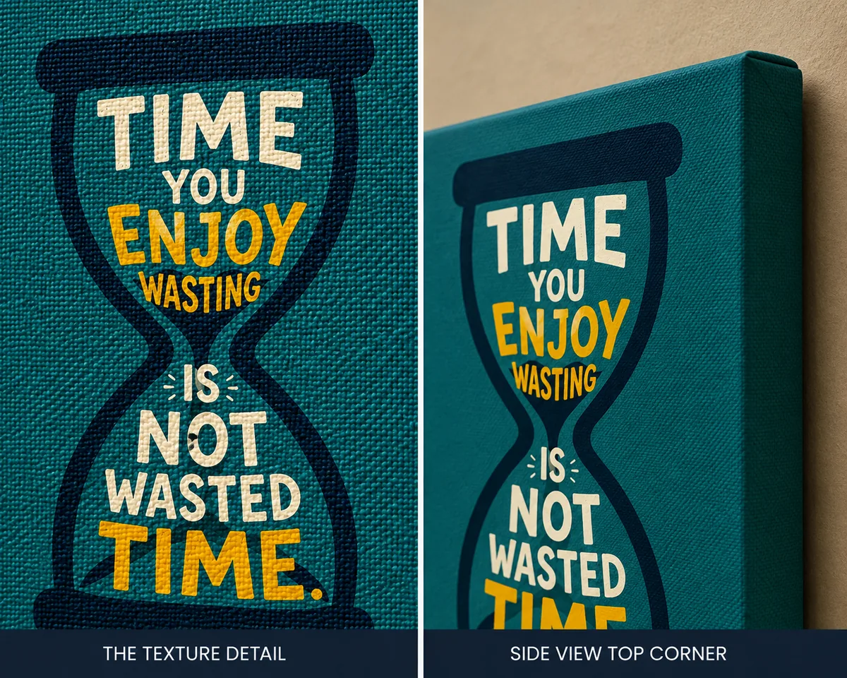 Hourglass Typography Canvas Print – "Time You Enjoy Wasting Is Not Wasted Time" - Image 4