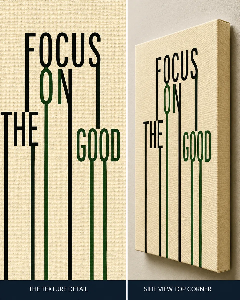 Minimalist Linear Typography Canvas Print – "Focus On The Good" - Image 4