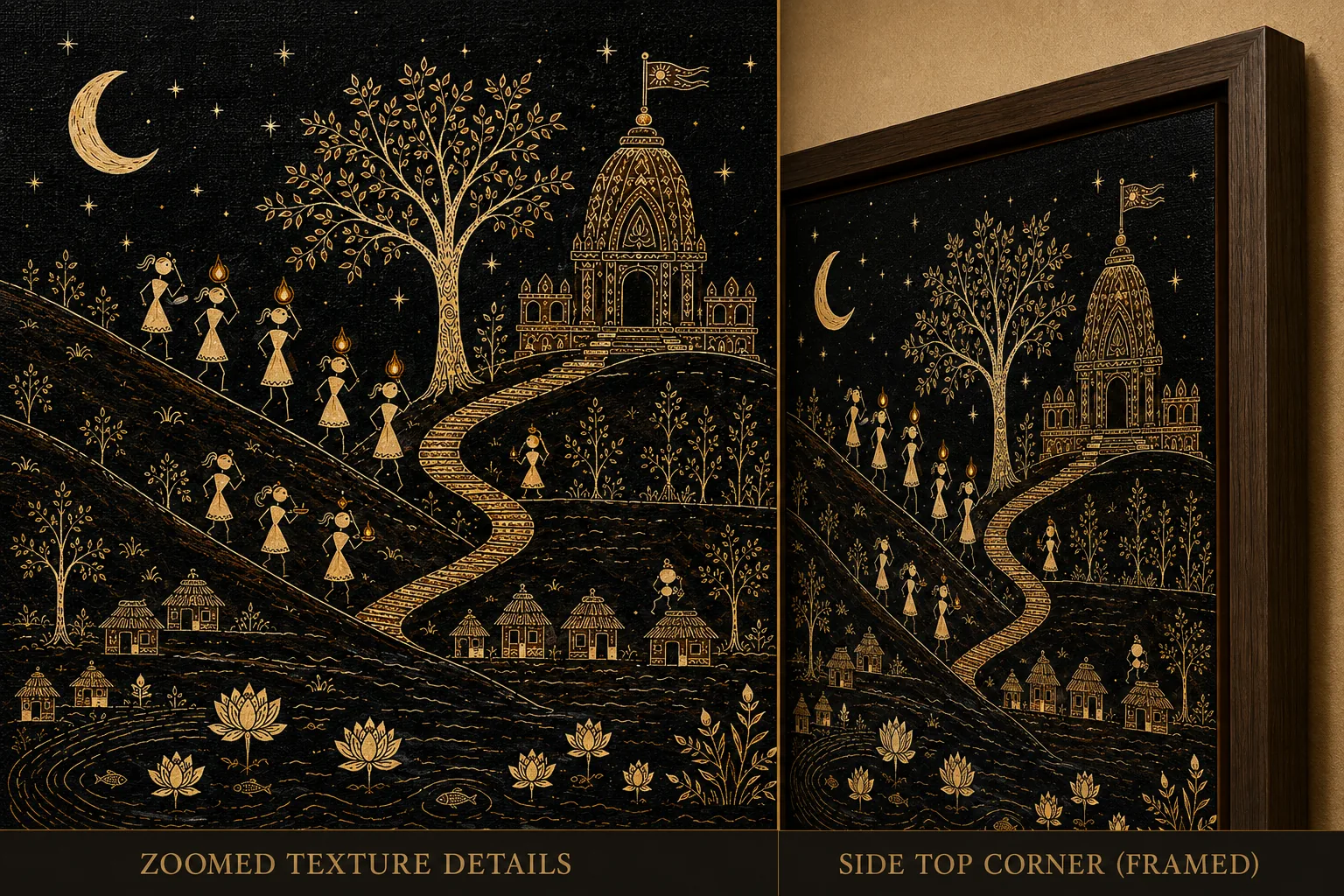 Warli Temple Pilgrimage & Night Village Procession Canvas Print - Traditional Indian Tribal Wall Art - Image 4