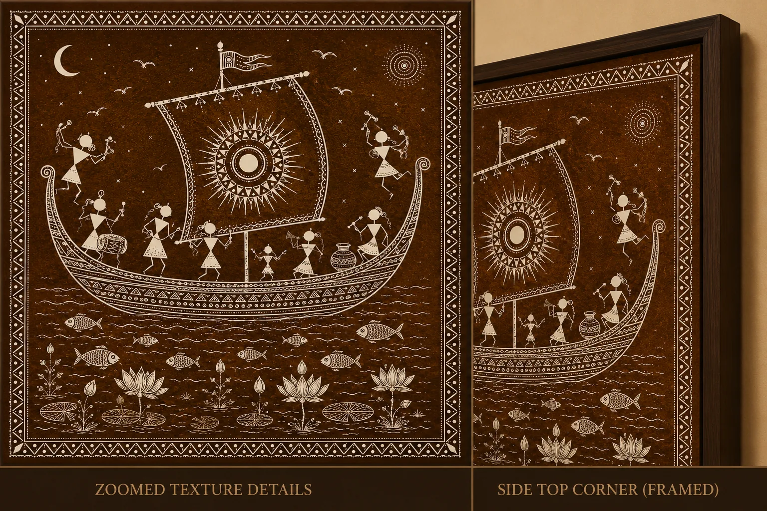 Warli Royal Boat & Voyage Canvas Print - Traditional Indian Tribal Wall Art | Dual Color He - Image 4