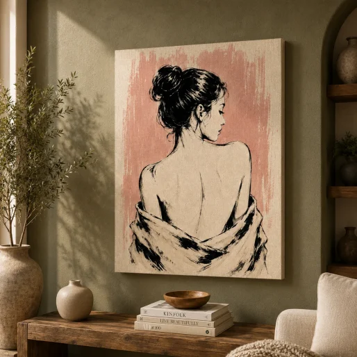 Sensual Elegance Fashion Canvas Art – Dusty Rose & Ink