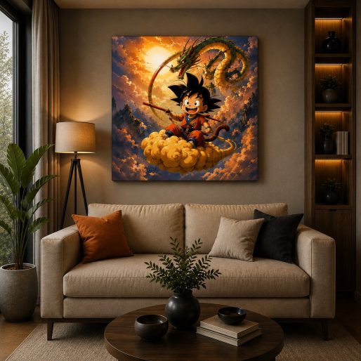Dragon Ball Goku Kid Wall Art – Shenron Flying Nimbus Sunset Canvas Print