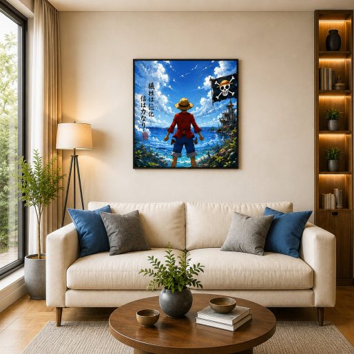 One Piece Luffy Wall Art – Straw Hat Pirate Flag Ocean Horizon Canvas Print