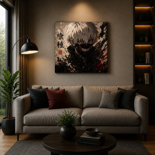 Tokyo Ghoul Ken Kaneki Wall Art – White Hair Ghoul Mask Ink Splatter Canvas Print