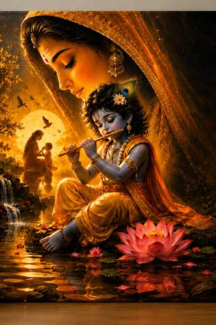 Yashoda Krishna Wall Art – Mother and Child Bal Krishna Canvas Print