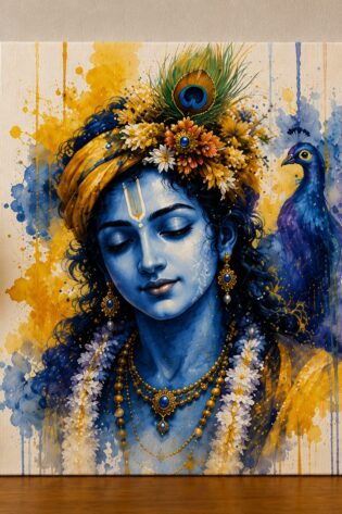 Divine Grace of Krishna – Premium Watercolor Canvas Art