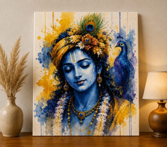 Divine Grace of Krishna – Premium Watercolor Canvas Art