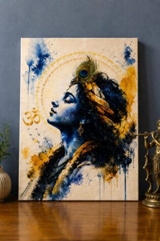 Divine Serenity of Krishna – Spiritual Watercolor Canvas Art