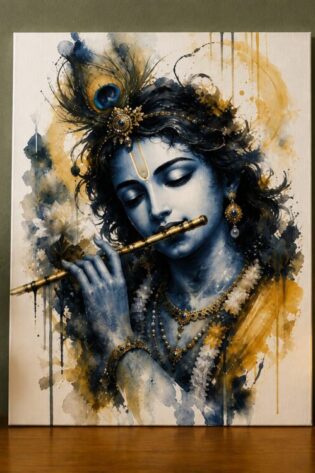 Krishna’s Divine Melody – Elegant Watercolor Canvas Art