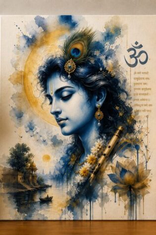 Divine Serenity – Lord Krishna Watercolor Digital Art Print