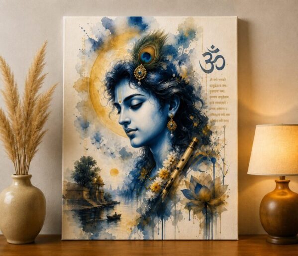 Divine Serenity – Lord Krishna Watercolor Digital Art Print