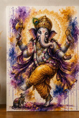 Dancing Lord Ganesha – Vibrant Watercolor Spiritual Art Print