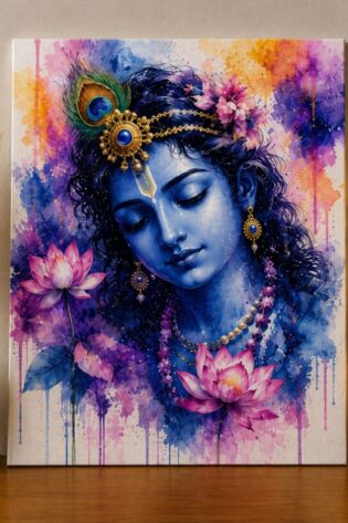 The Blossoming of Grace – Krishna Watercolor Portrait