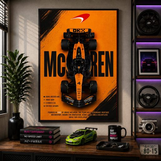 McLaren F1 Racing Car Wall Art – Papaya Orange Formula 1 Top Down Canvas Print